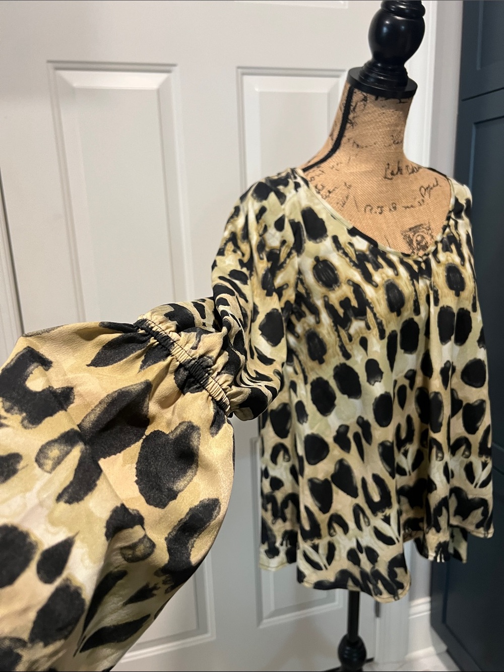 Show Me Your Mumu Tan/Black Bell Sleeve Blouse Maximalist Concert Statement